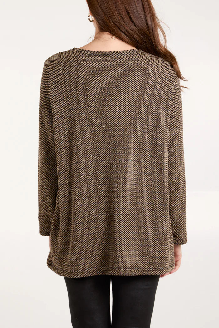 MOCHA NECKLACE LUREX LONG SLEEVE TOP ONE SIZE 10-16