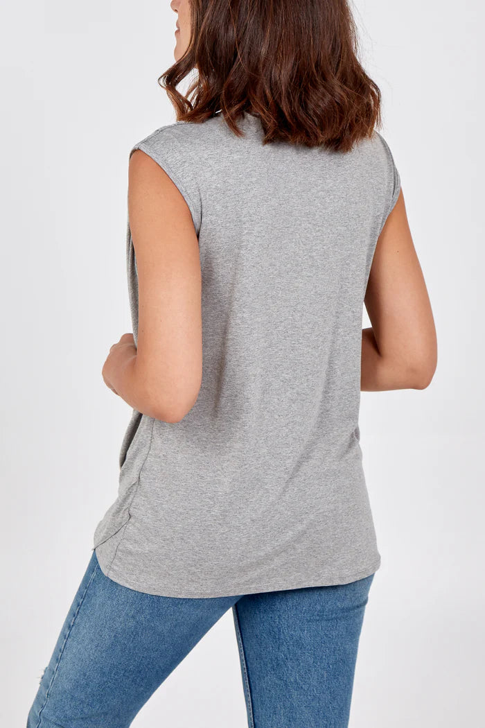 GREY COWL NECK SLEEVELESS TOP ONE SIZE 10-16