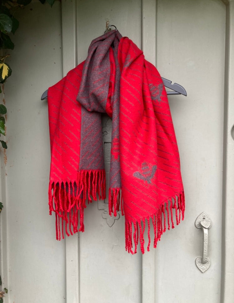 🍁🍂 Red cashmere bee scarf
