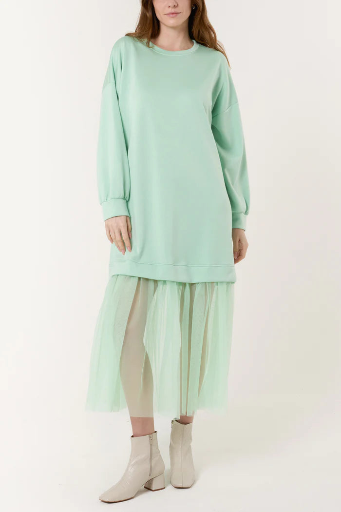 GREEN SOFT TOUCH SWEAT DRESS WITH MESH INSERT SIZE 10-18