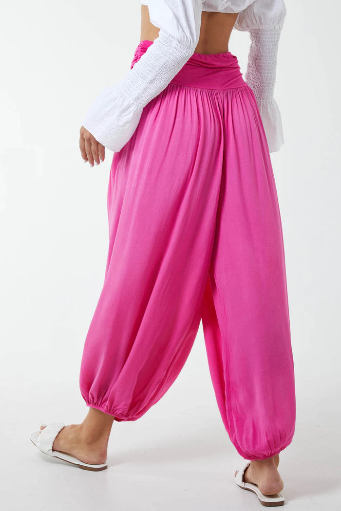PINK HAREM JERSEY WAISTBAND TROUSERS ONE SIZE 10-16