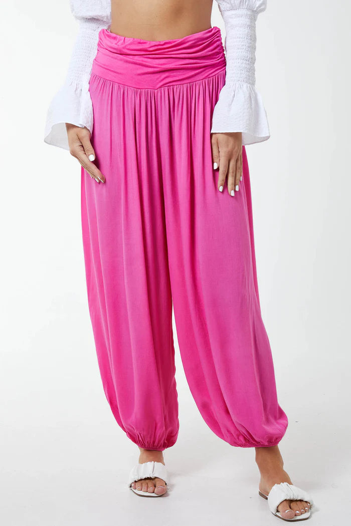 PINK HAREM JERSEY WAISTBAND TROUSERS ONE SIZE 10-16