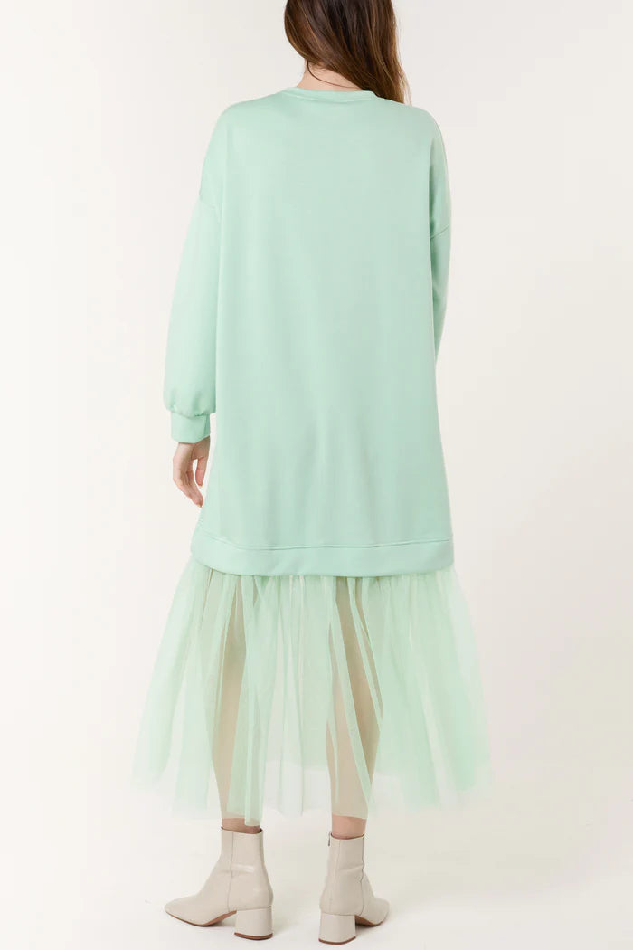 GREEN SOFT TOUCH SWEAT DRESS WITH MESH INSERT SIZE 10-18