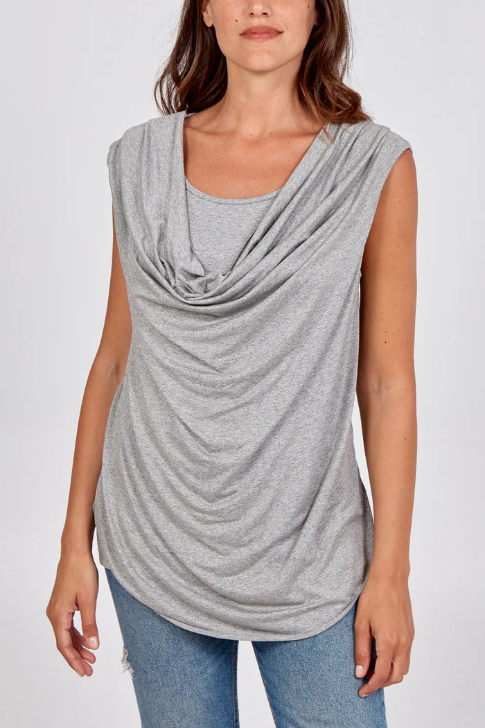 GREY COWL NECK SLEEVELESS TOP ONE SIZE 10-16