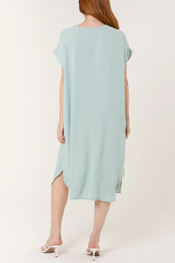 GREEN V-NECK SHORT SLEEVE MIDI DRESS ONE SIZE 10-16