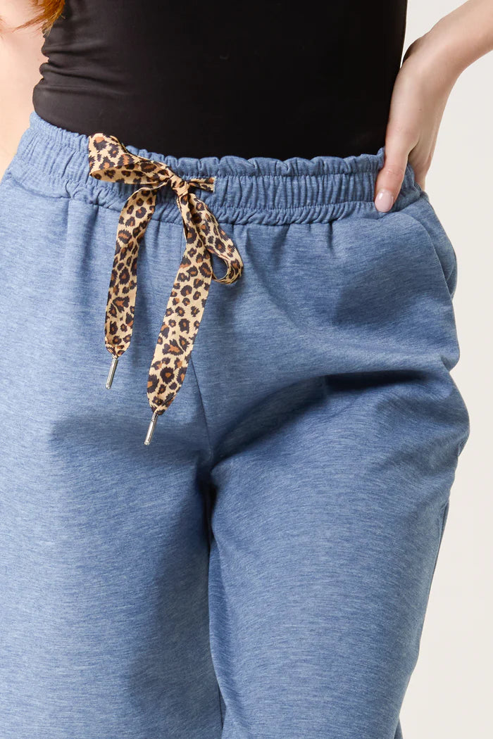 DENIM BLUE LEOPARD BOW CUFFED JOGGERS ONE SIZE 10-16