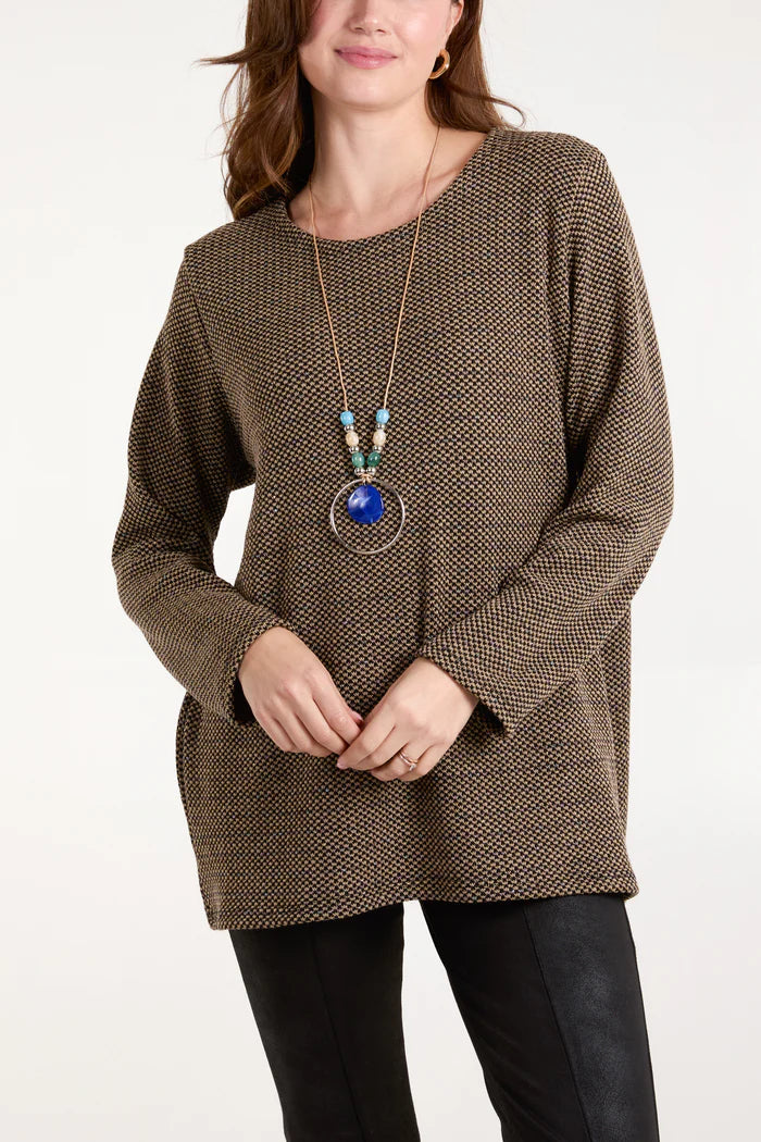 MOCHA NECKLACE LUREX LONG SLEEVE TOP ONE SIZE 10-16