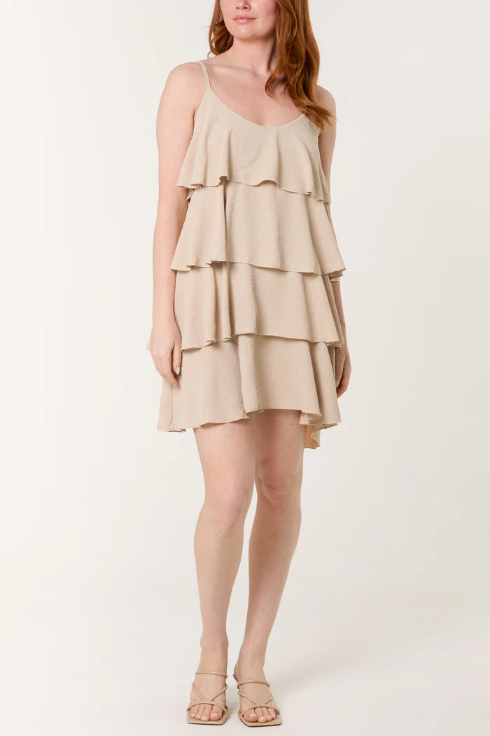 STONE CAMI STRAP LAYERED MINI DRESS ONE SIZE 10–16