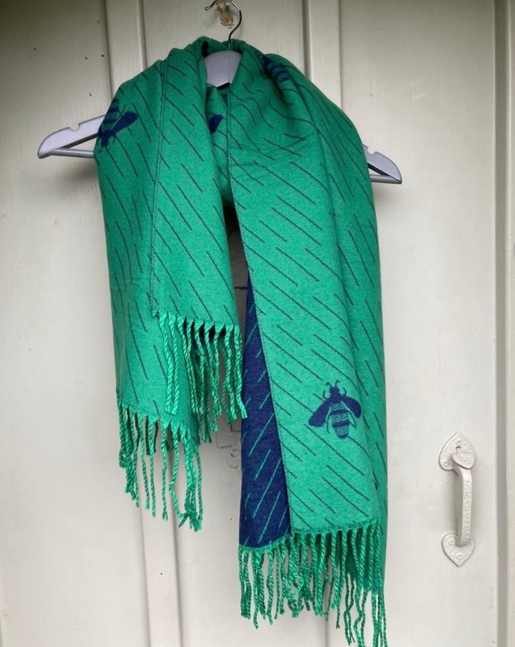 🍁🍂 Green navy cashmere bee scarf
