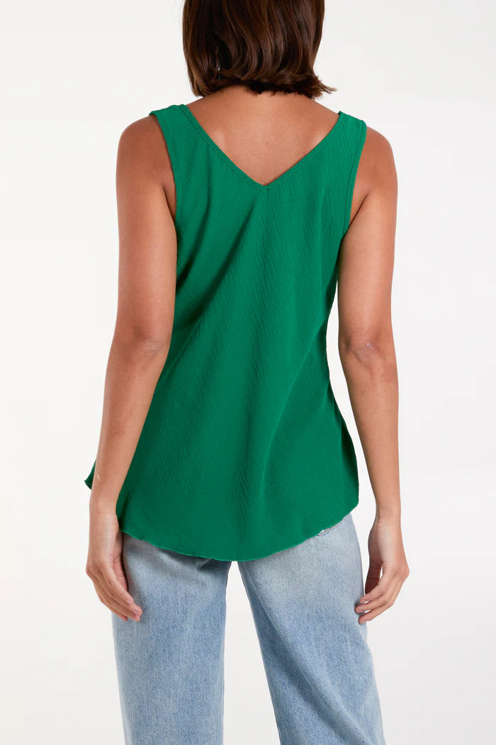 GREEN BIAS CUT DOUBLE V-NECK BASIC TOP ONE SIZE 10-16
