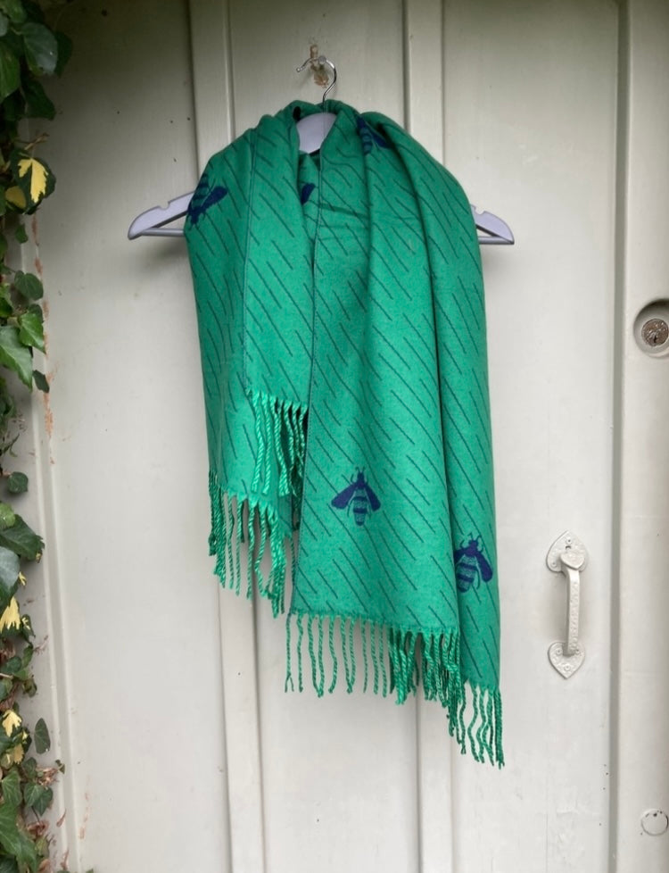 🍁🍂 Green navy cashmere bee scarf