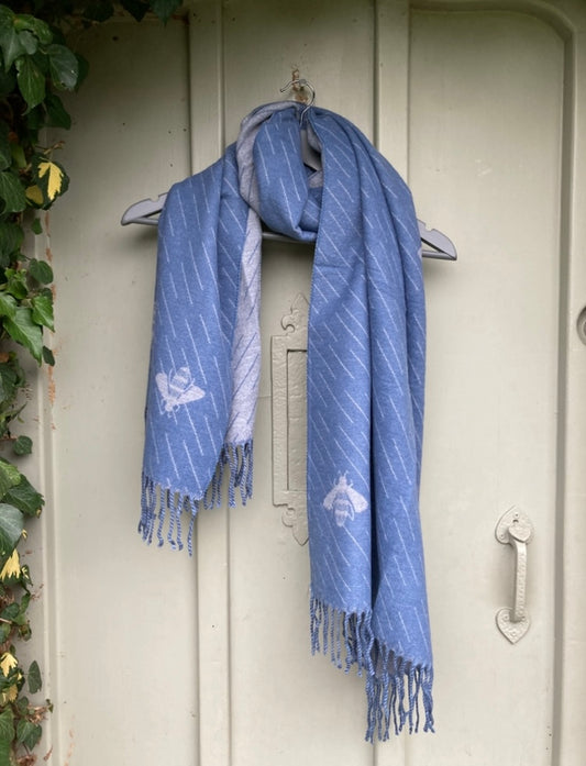 🍁🍂 Blue grey cashmere bee scarf