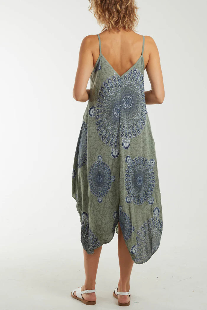 KHAKI MANDALA FLOWER HANKY HEM CAMI DRESS ONE SIZE 10-16